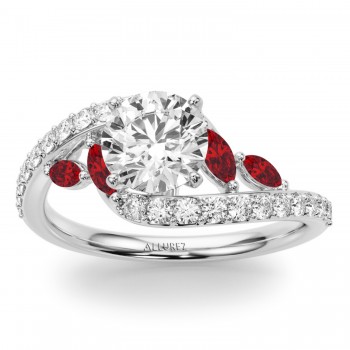 Swirl Design Lab Grown Diamond & Marquise Lab Ruby Bridal Ring Set in Palladium (0.96ct)
